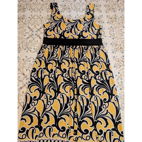 Cato Black Yellow Abstract Print Pleated Bodice A-Line Dress M Lightweight - Picture 11 of 11